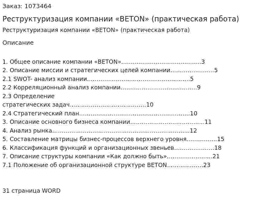 Реструктуризация компании «BETON» (практическая работа) 