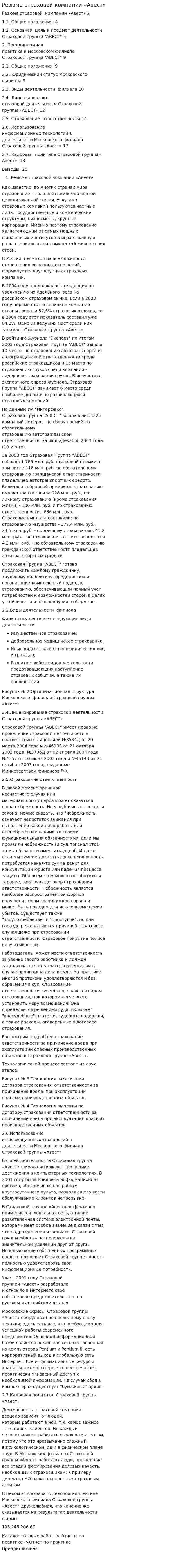 Резюме страховой компании «Авест»
