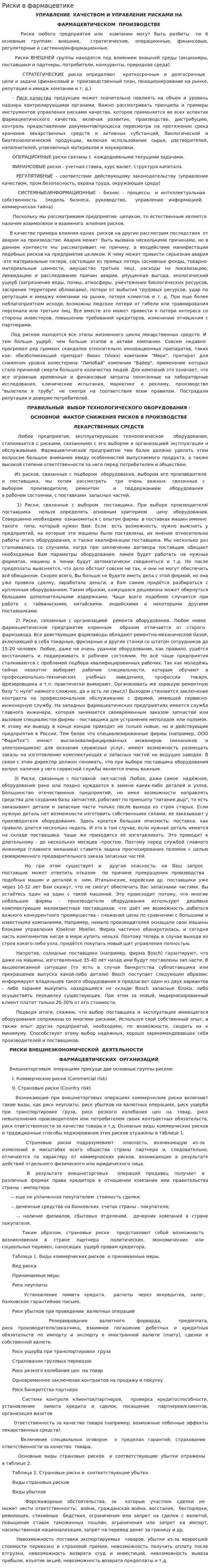Риски в фармацевтике