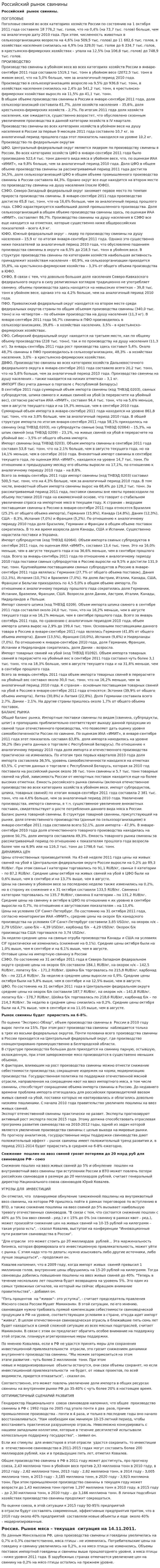 Российский рынок свинины