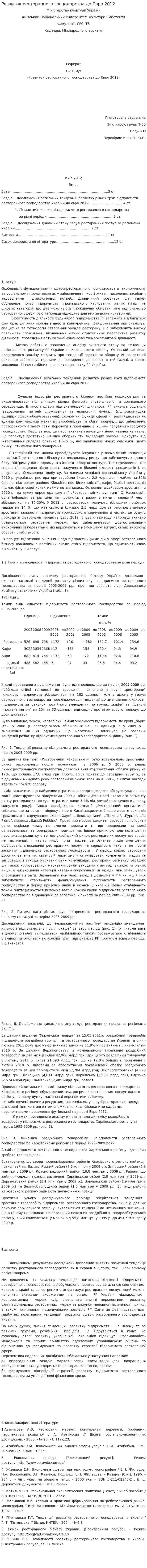 Розвиток ресторанного господарства до Євро 2012