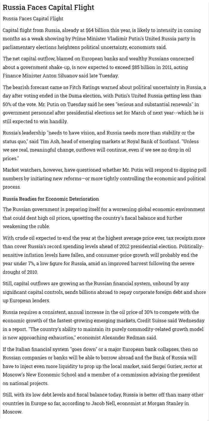 Russia Faces Capital Flight