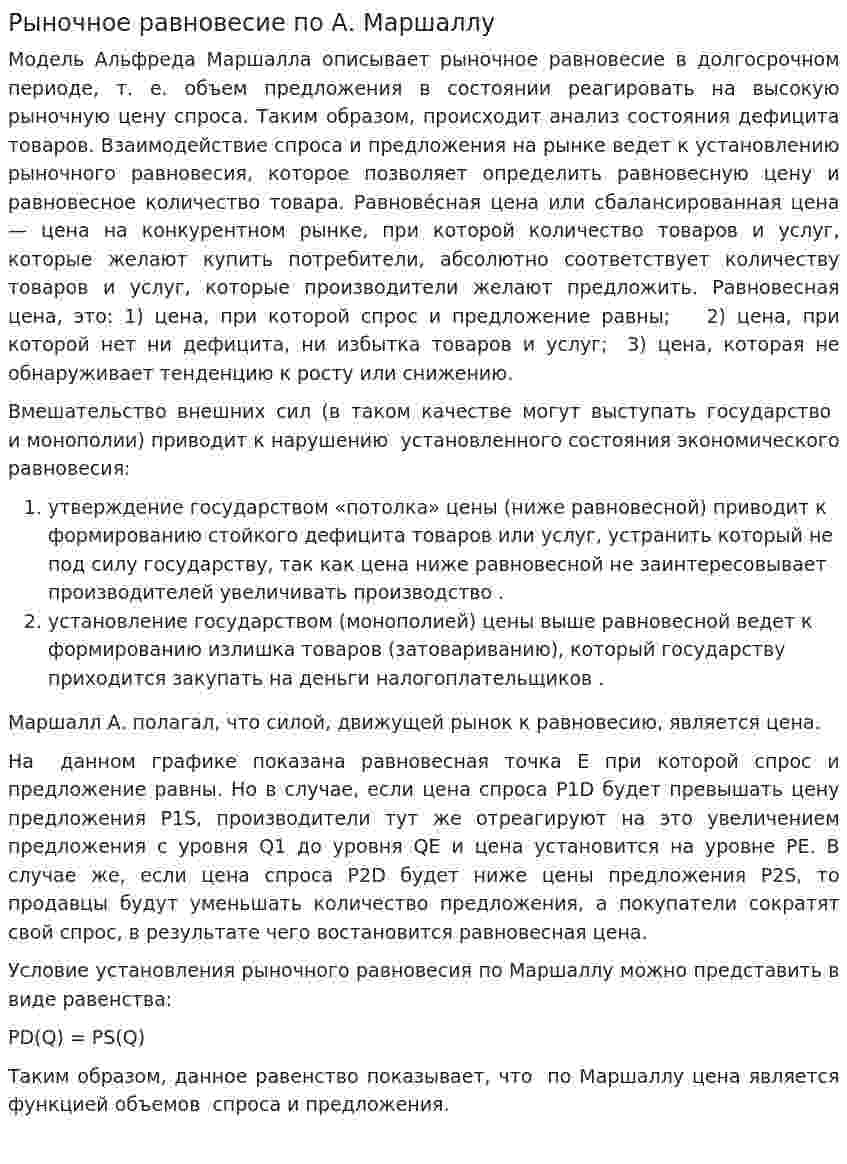 Рыночное равновесие по А. Маршаллу