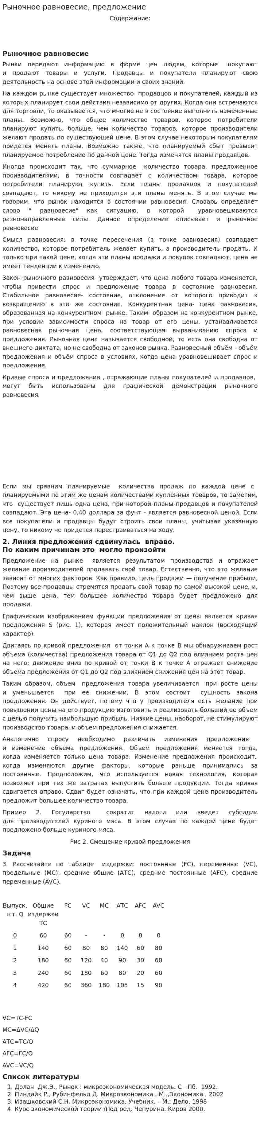 Рыночное равновесие, предложение