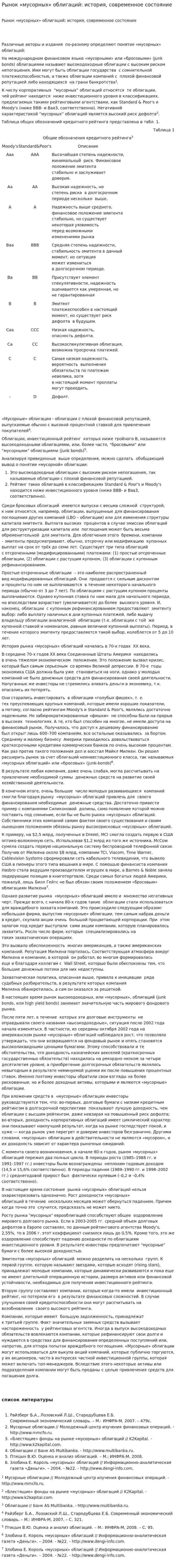 Рынок «мусорных» облигаций: история, современное состояние