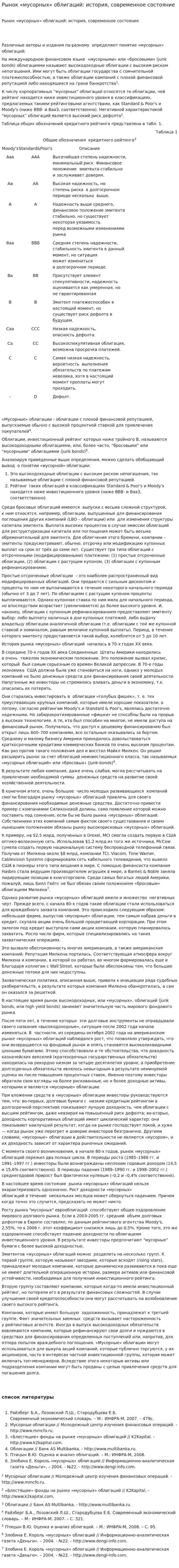 Рынок «мусорных» облигаций: история, современное состояние. 2