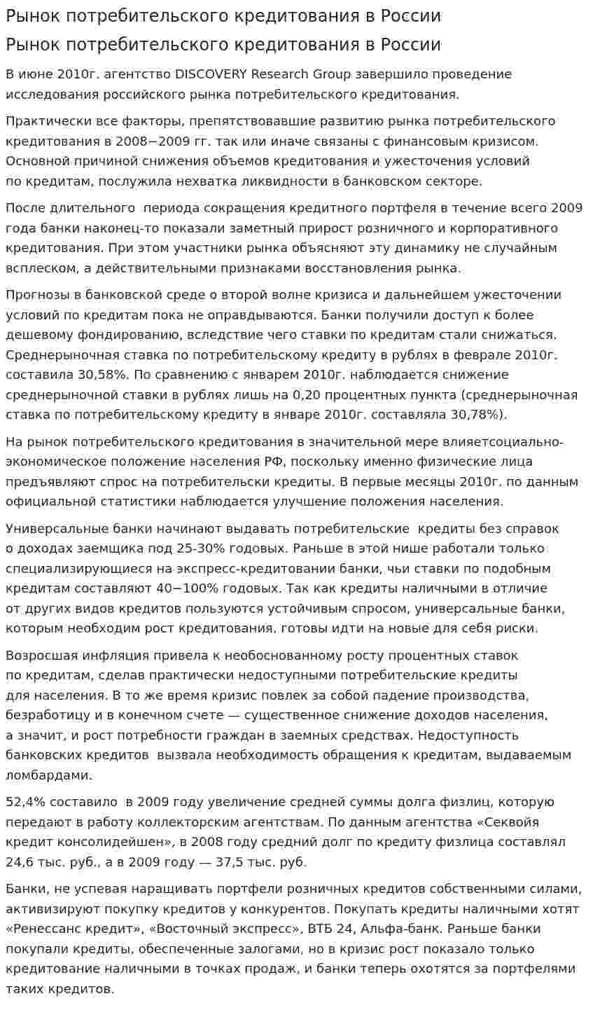 Рынок потребительского кредитования в России