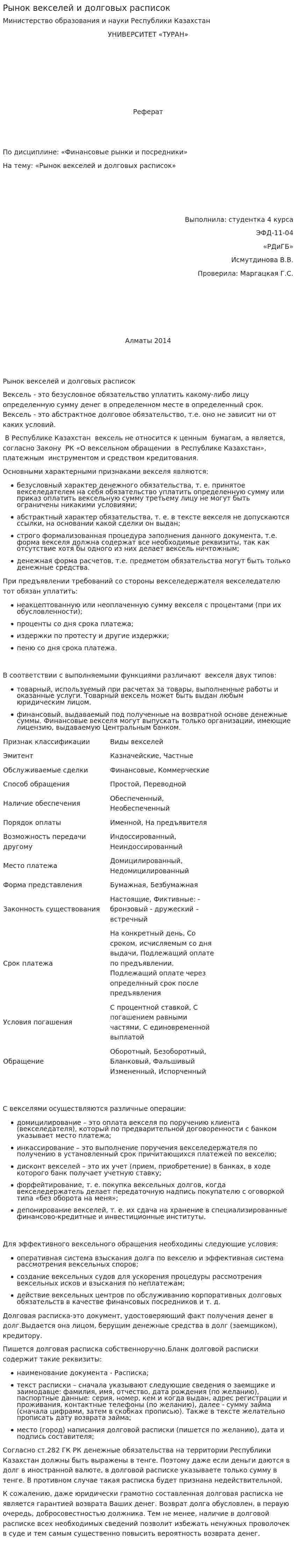 Рынок векселей и долговых расписок