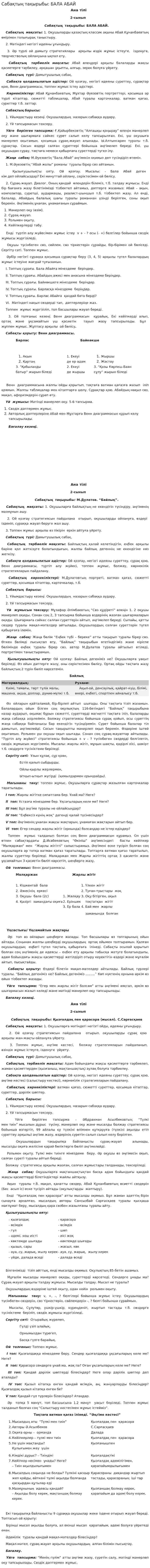 Сабақтың тақырыбы: БАЛА АБАЙ