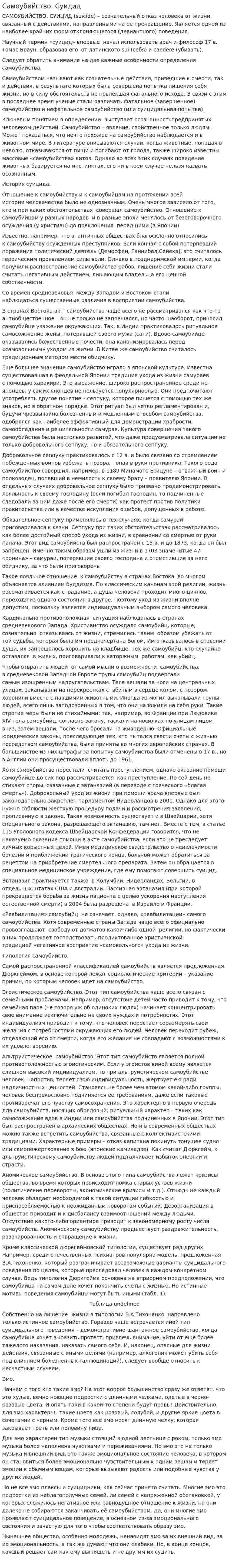 Самоубийство. Суидид