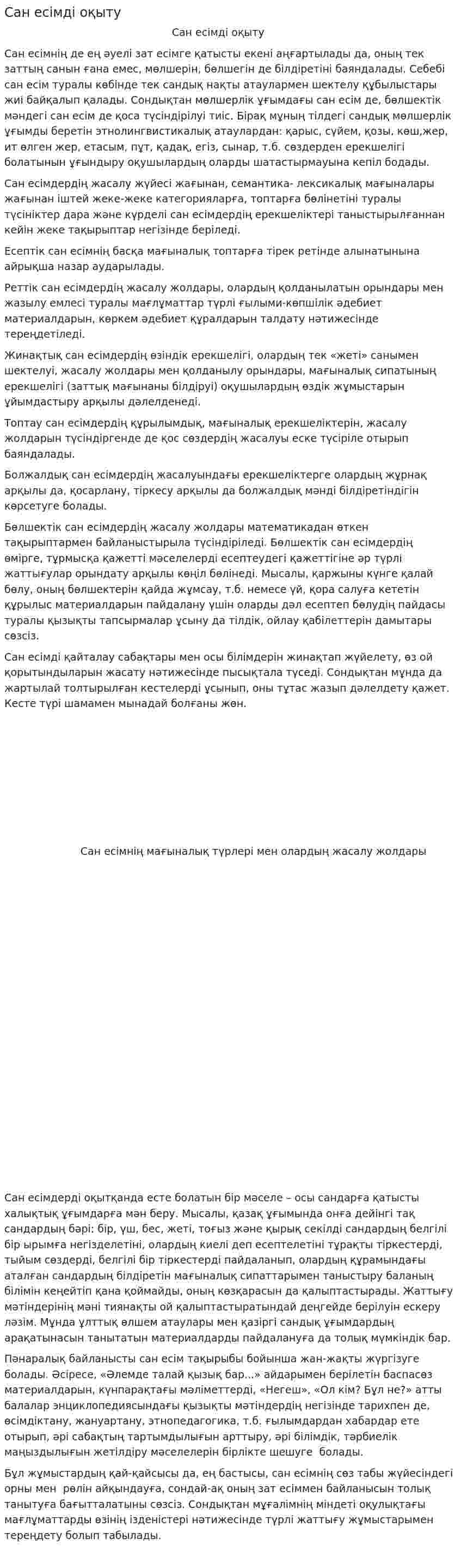 Сан есімді оқыту