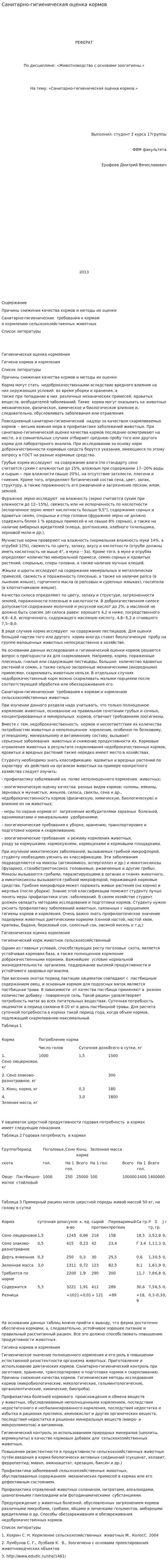 Санитарно-гигиеническая оценка кормов