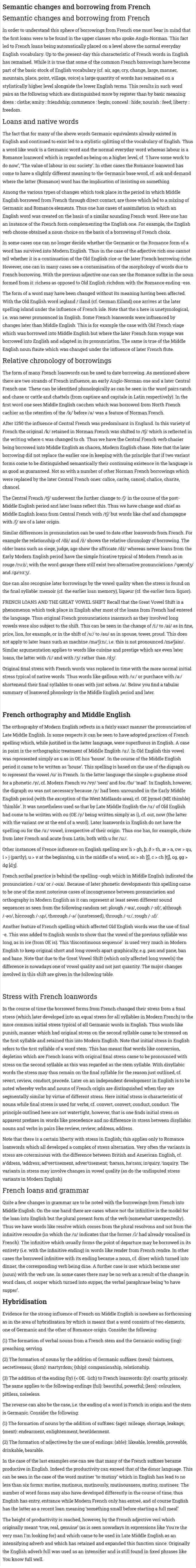 Semantic changes and borrowing from French