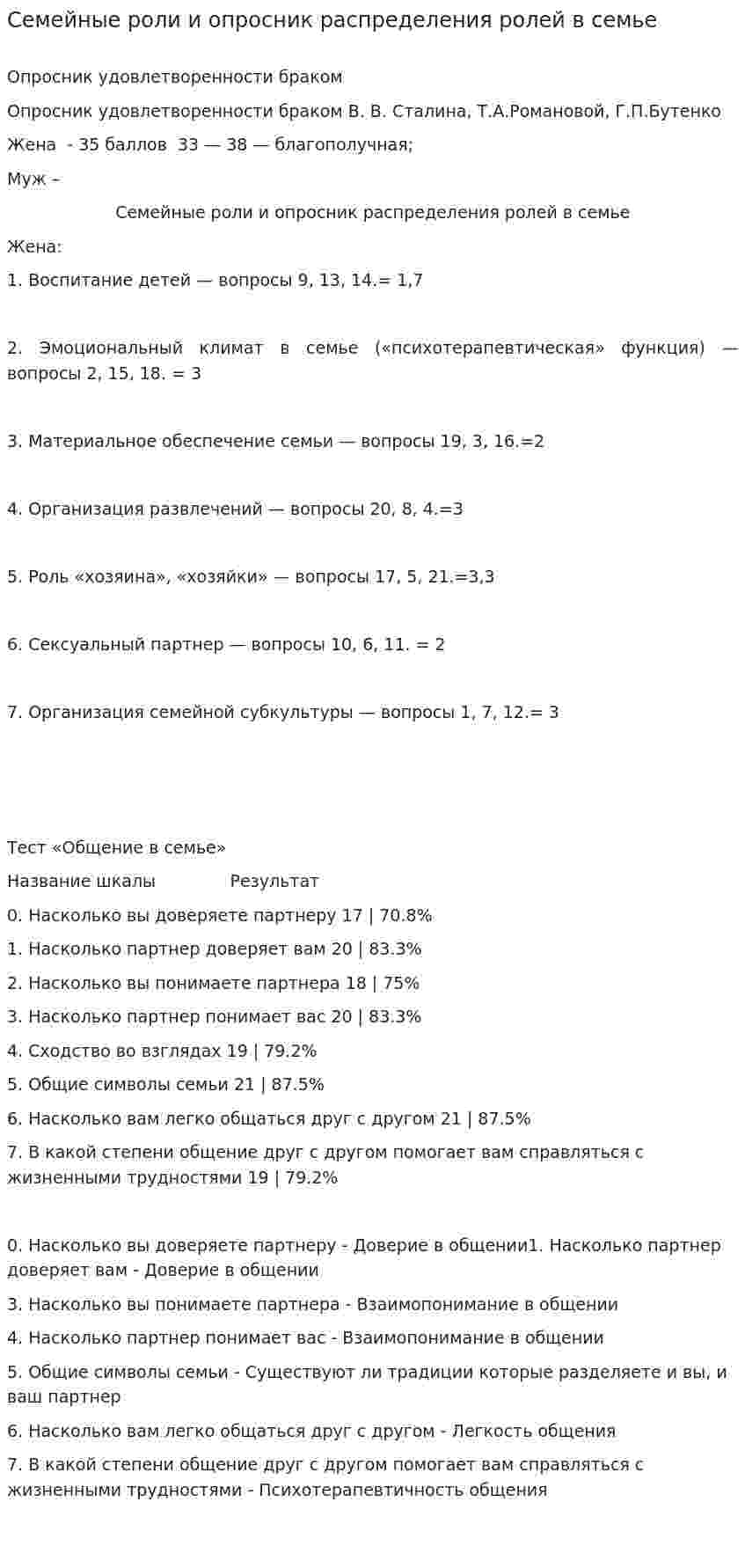 Семейные роли и опросник распределения ролей в семье