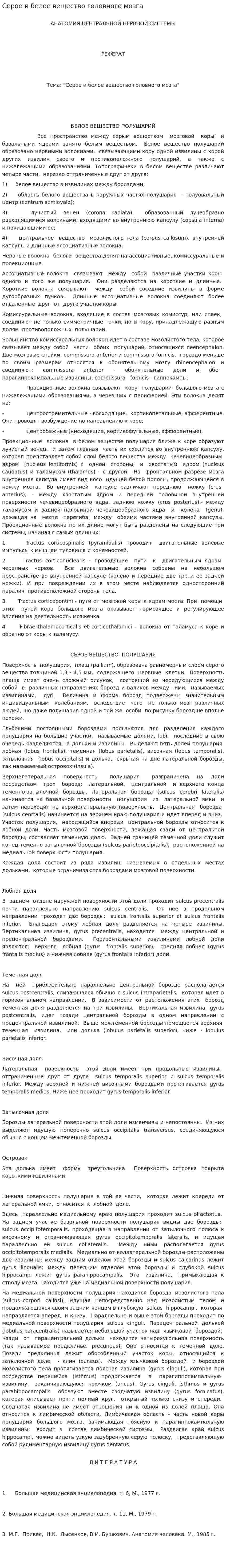 Серое и белое вещество головного мозга