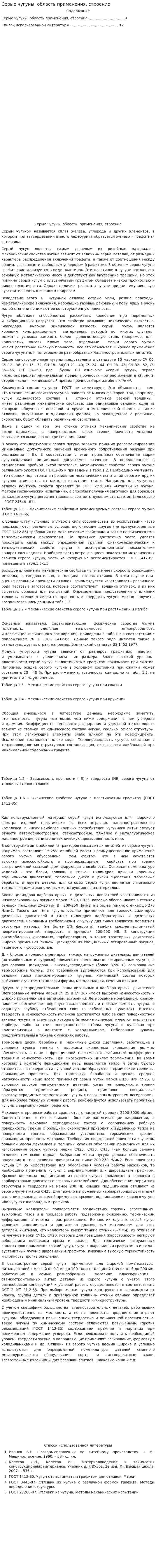 Серые чугуны, область применения, строение