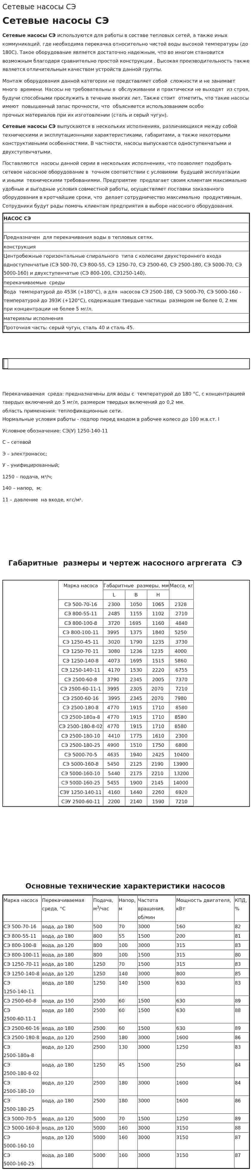 Сетевые насосы СЭ