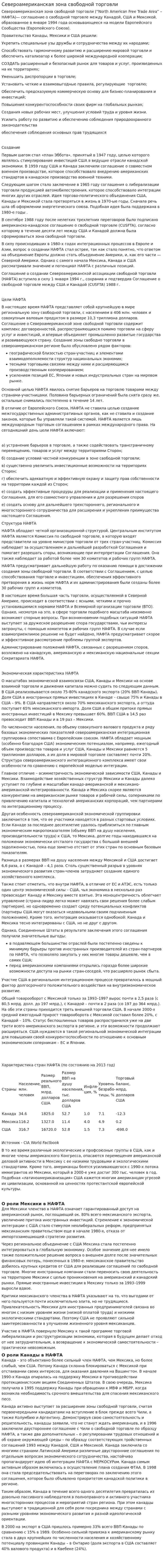 Североамериканская зона свободной торговли. 2