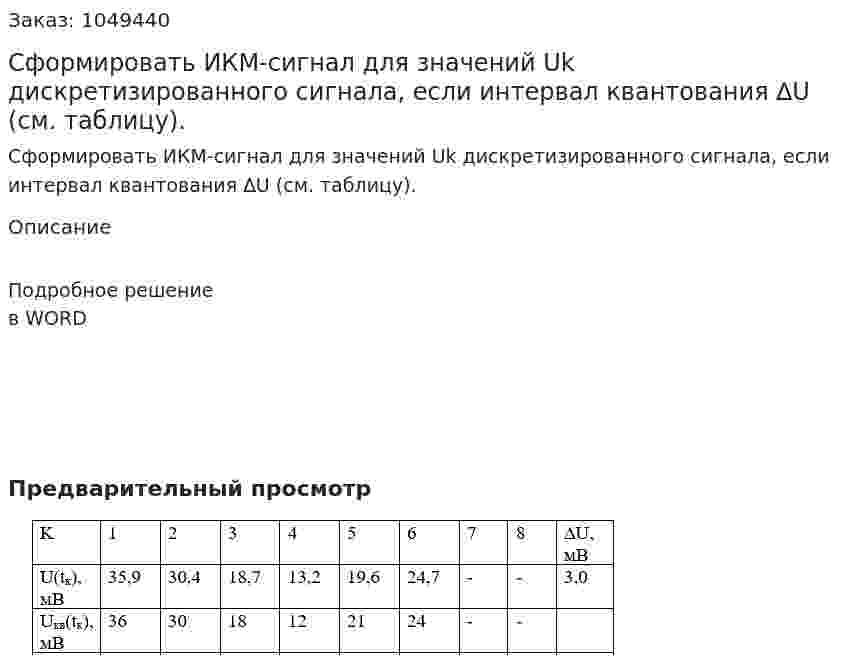 Сформировать ИКМ-сигнал для значений Uk дискретизированного сигнала, если интервал квантования ∆U (см. таблицу). 