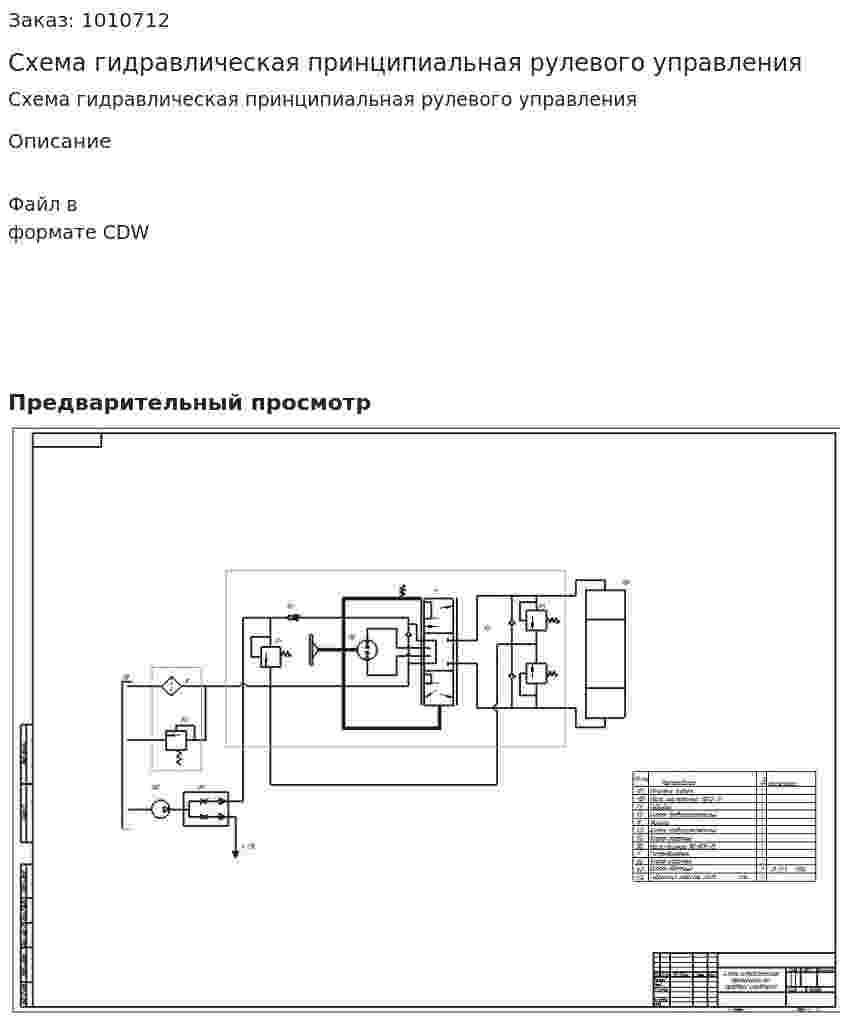 Схема гидравлическая принципиальная рулевого управления 