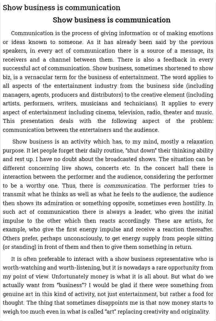 Show business is communication