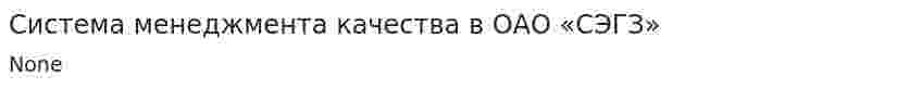 Система менеджмента качества в ОАО «СЭГЗ»
