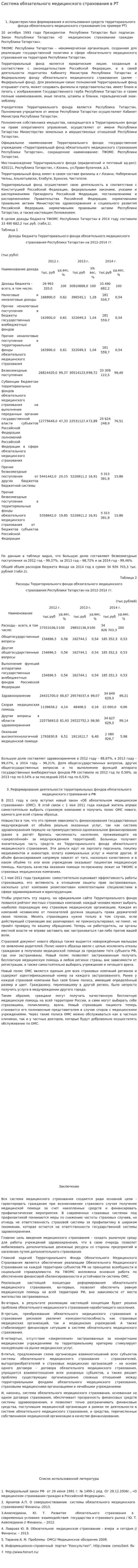 Система обязательного медицинского страхования в РТ