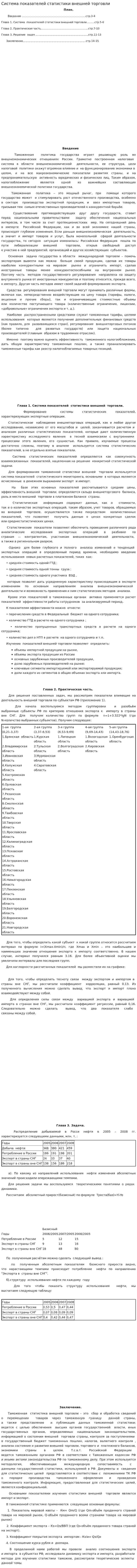 Система показателей статистики внешней торговли