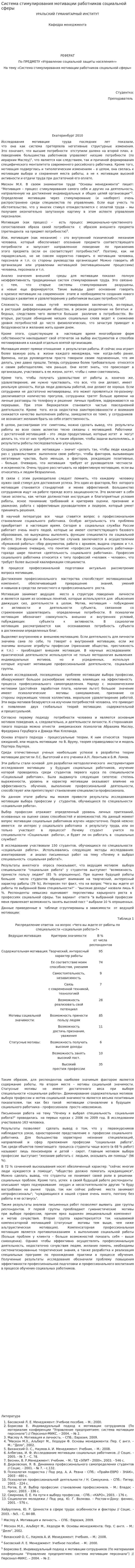 Система стимулирования мотивации работников социальной сферы