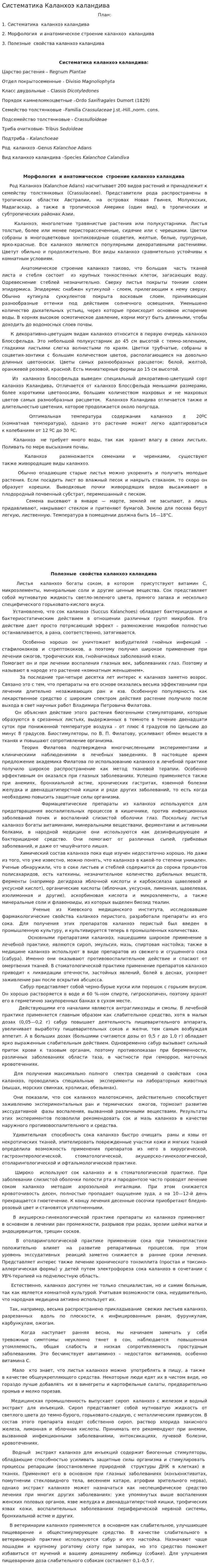 Систематика Каланхоэ каландива