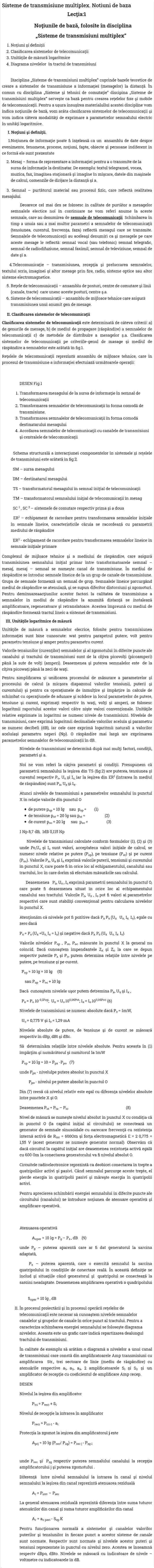 Sisteme de transmisiune multiplex. Notiuni de baza
