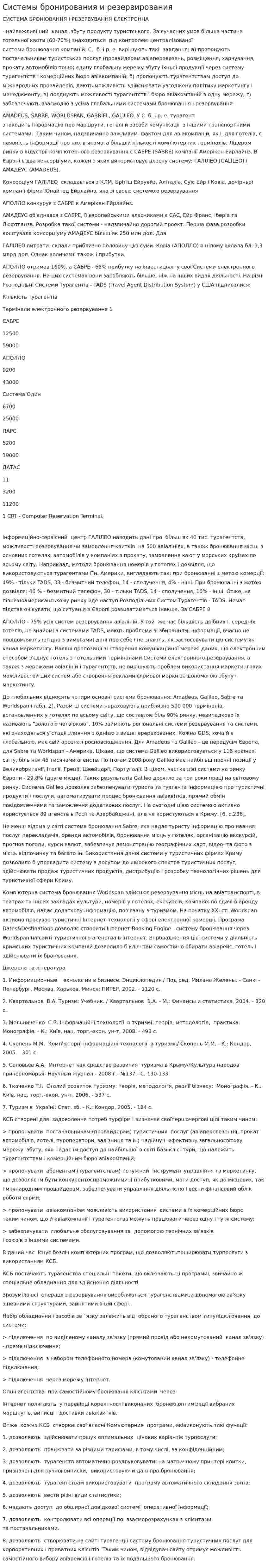Системы бронирования и резервирования