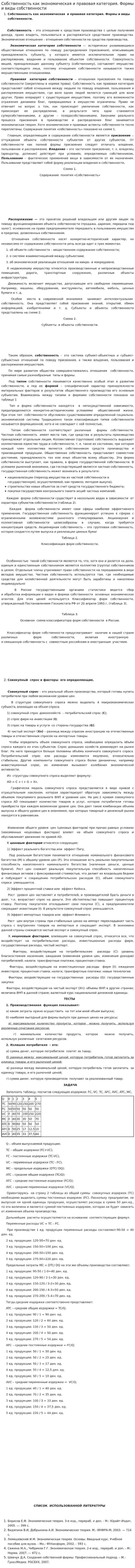 Собственность как экономическая и правовая категория. Формы и виды собственности
