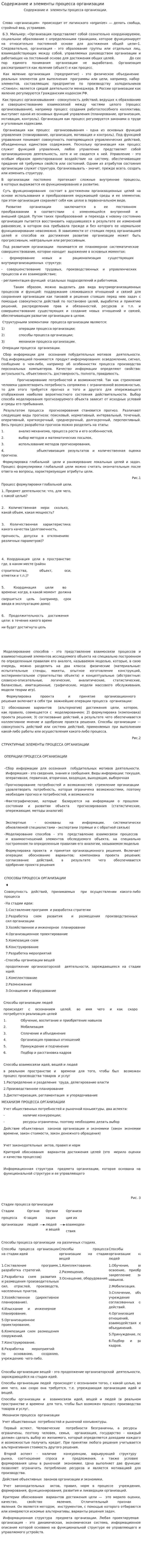 Содержание и элементы процесса организации