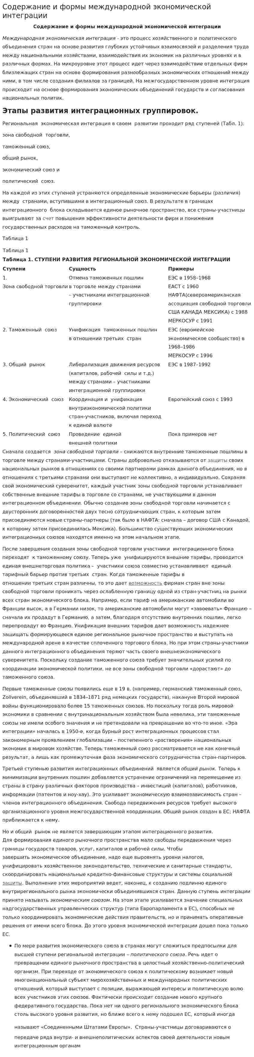 Содержание и формы международной экономической интеграции. 2
