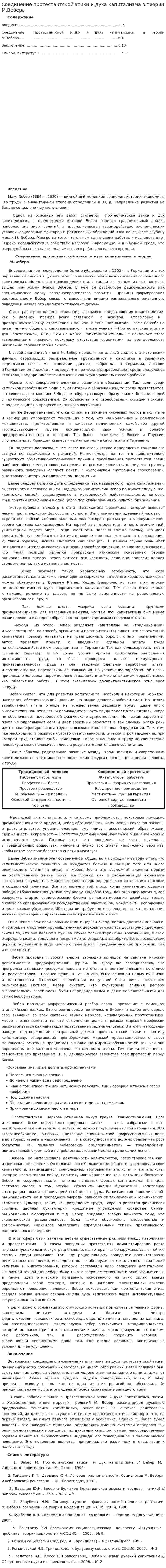 Соединение протестантской этики и духа капитализма в теории М.Вебера
