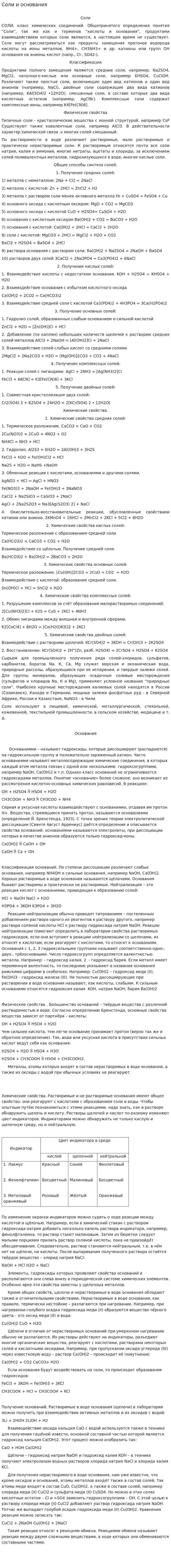 Соли и основания