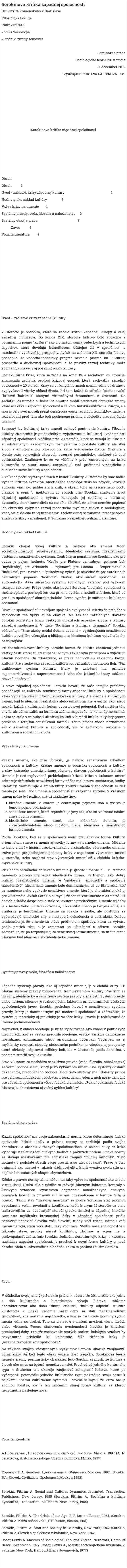 Sorokinova kritika západnej spoločnosti