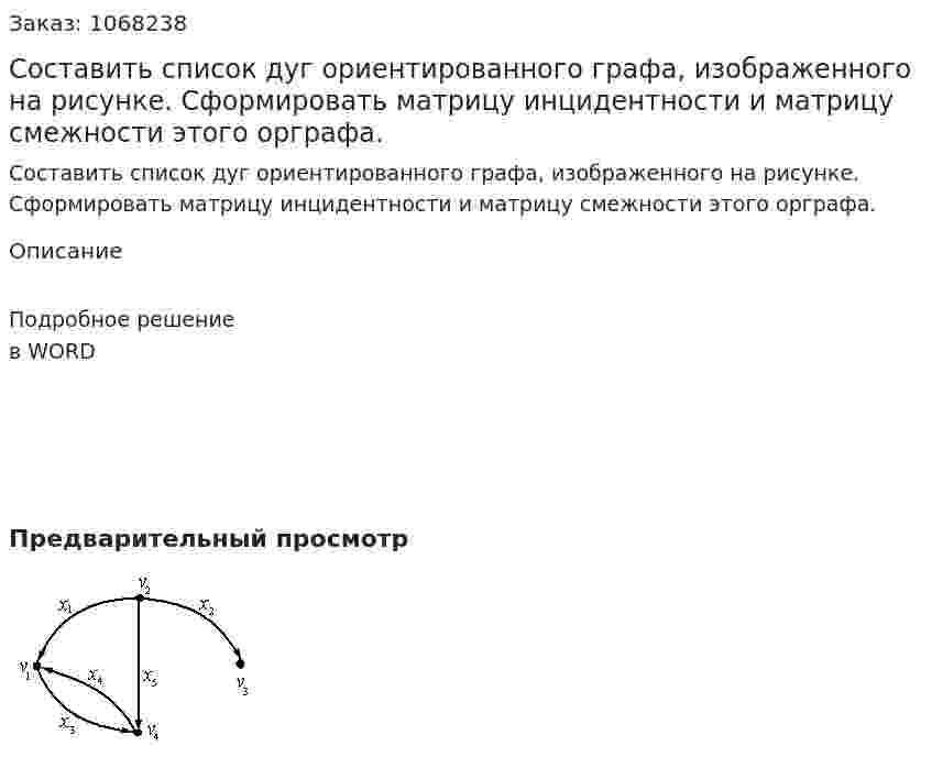 Составить список дуг ориентированного графа, изображенного на рисунке. Сформировать матрицу инцидентности и матрицу смежности этого орграфа. 