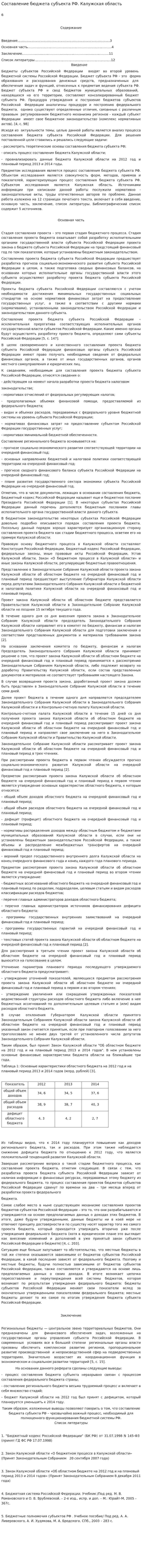 Составление бюджета субъекта РФ. Калужская область