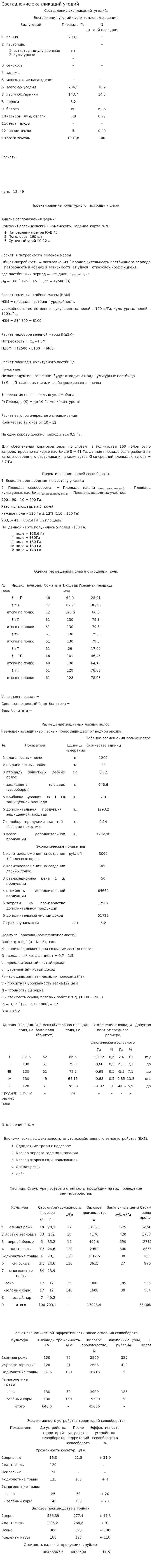 Составление экспликаций угодий