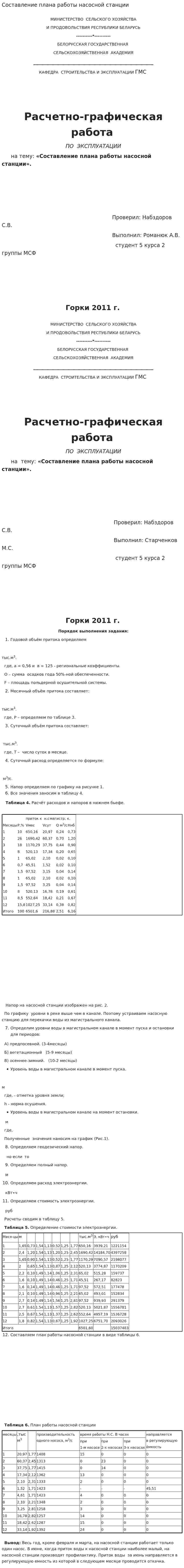 Составление плана работы насосной станции