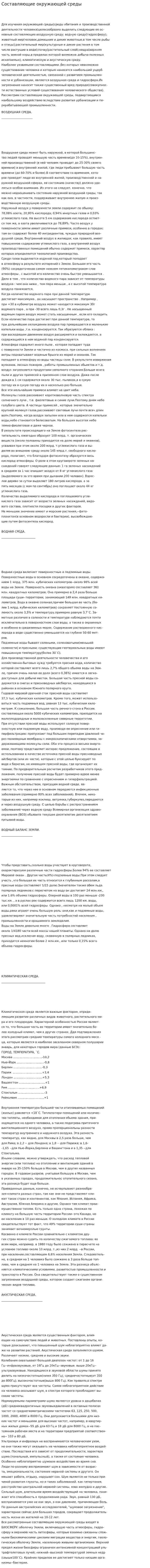 Составляющие окружающей среды