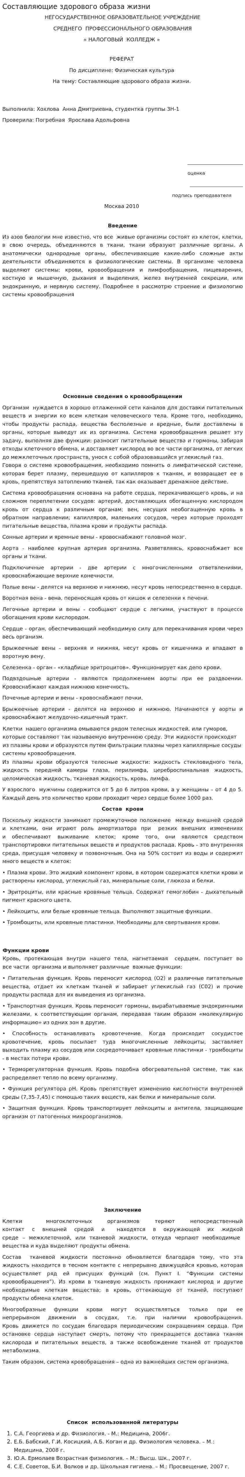 Составляющие здорового образа жизни