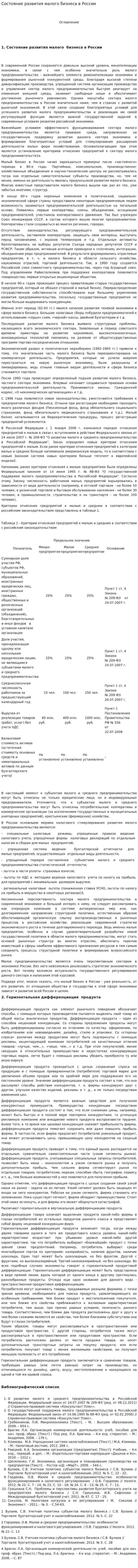 Состояние развития малого бизнеса в России