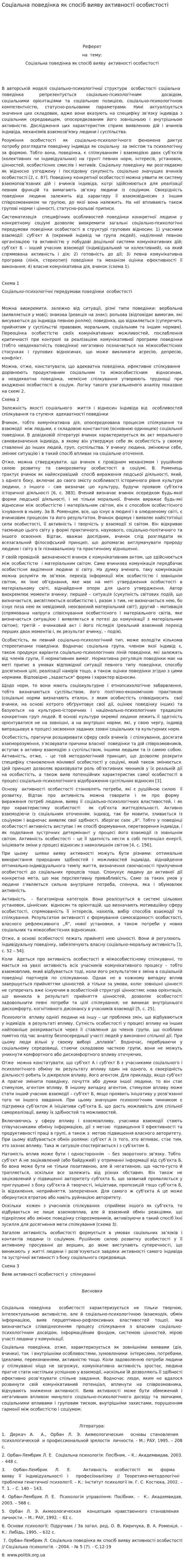Соціальна поведінка як спосіб вияву активності особистості