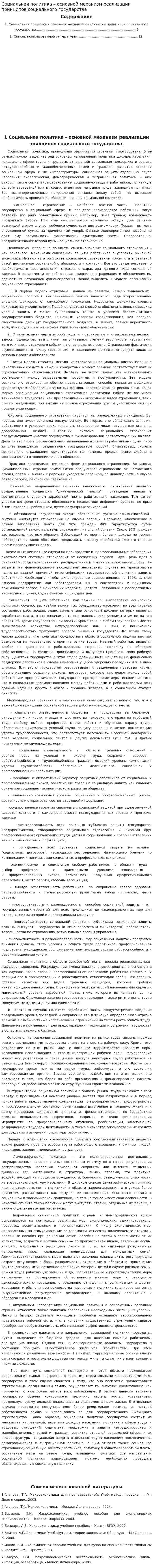 Социальная политика – основной механизм реализации принципов социального государства