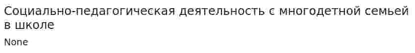 Социально-педагогическая деятельность с многодетной семьей в школе