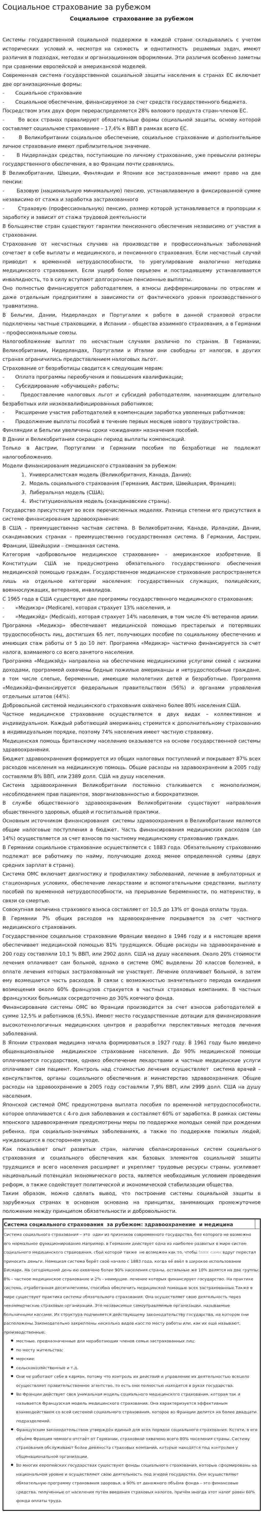Социальное страхование за рубежом