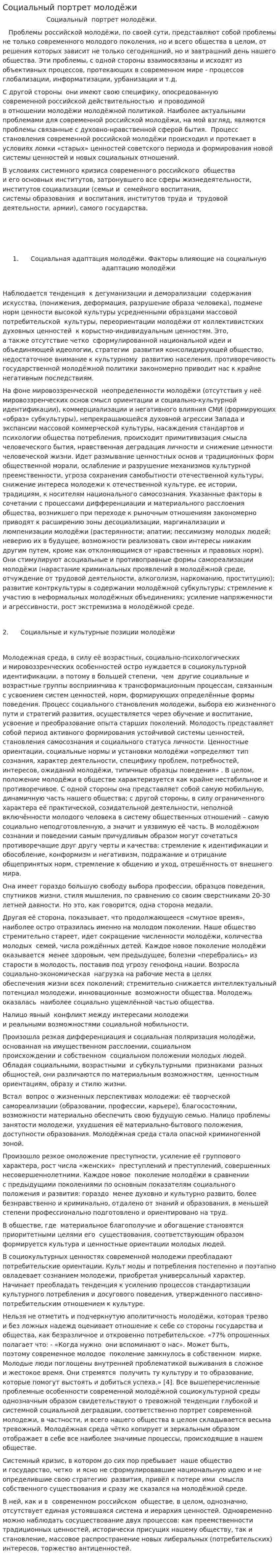 Социальный портрет молодёжи